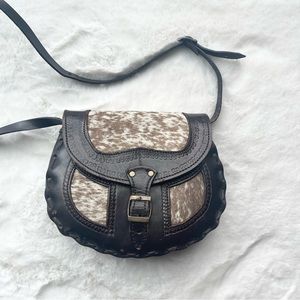 Vintage Brown Leather Cowhide Embossed Purse Bag